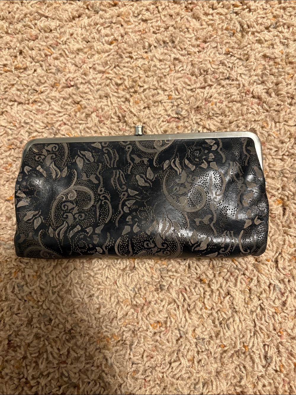 HOBO Black and Silver Floral-Pattern Frame Clutch